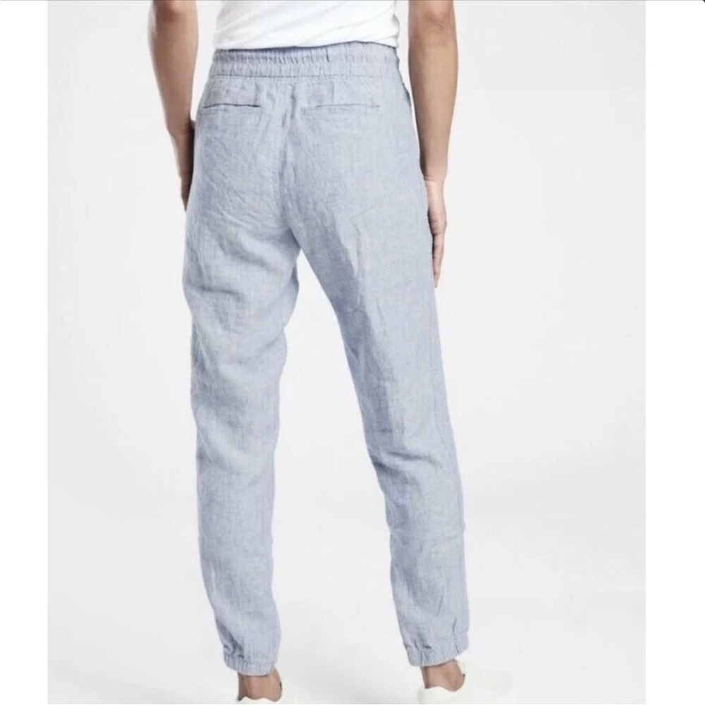 Athleta Women's Blue 100% Linen Cabo Jogger Pants Size 8 Athleisure Tapered - Picture 2 of 13